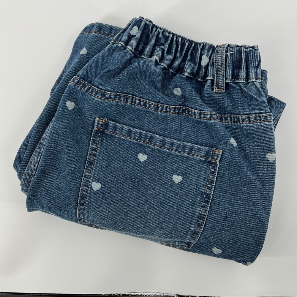 Dazy Jeans, Womens, Plus 0XL, Blue, Heart Print Baggy Wide Leg Denim P4-487